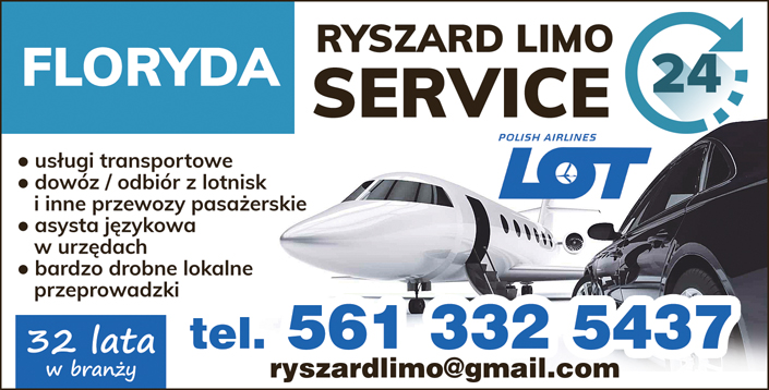 Ryszard Limo Service, Polskie usługi transportowe, Floryda, Florida, Poiish Taxi